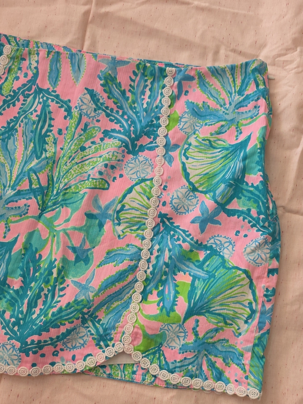Lilly Pulitzer Pink with Aqua & Green Tropical Scalloped Skirt - Picture 3 of 10